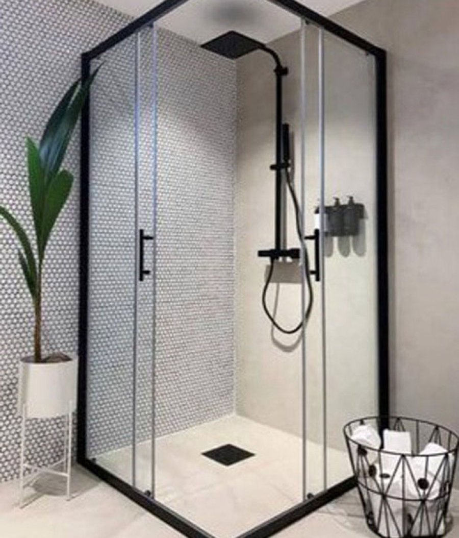 Duşakabin Siyah Profil Düz Cam