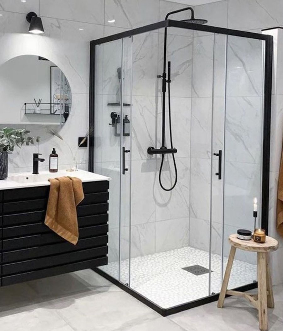 Duşakabin Siyah Profil Düz Camlı