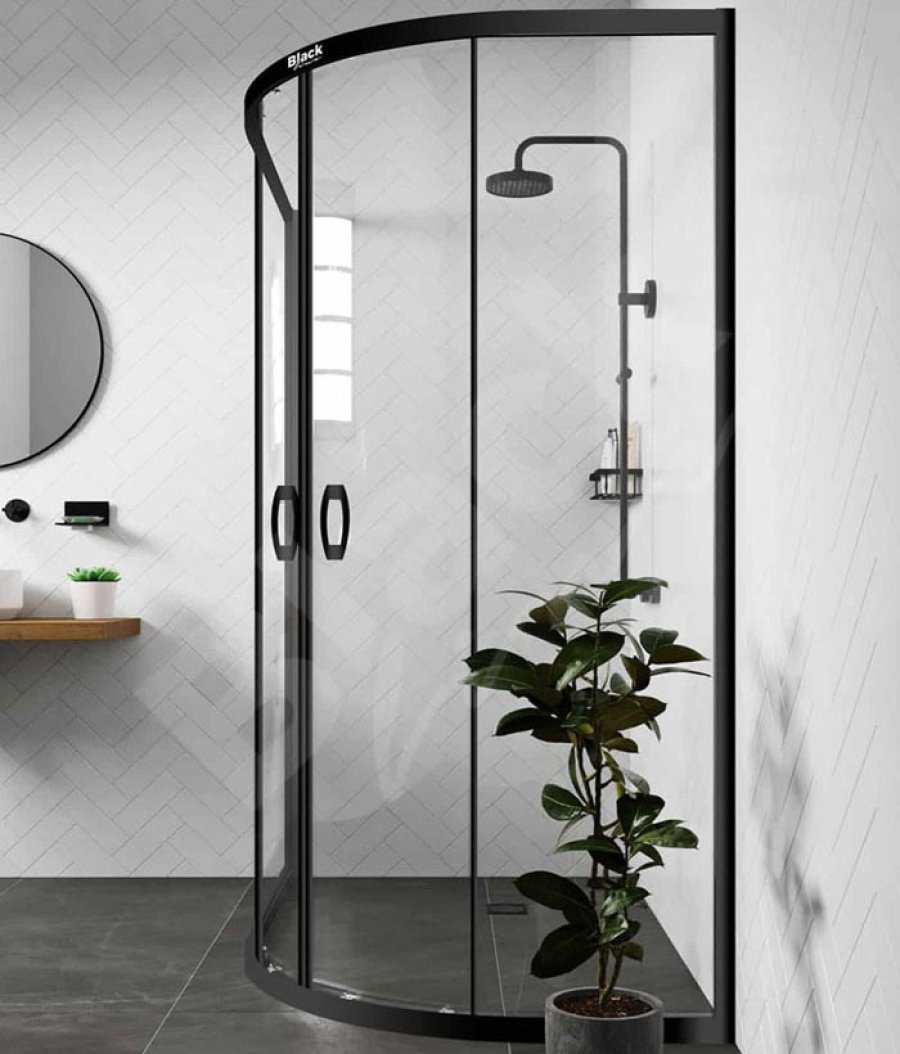 Oval Duşakabin Siyah Profilli Düz Cam